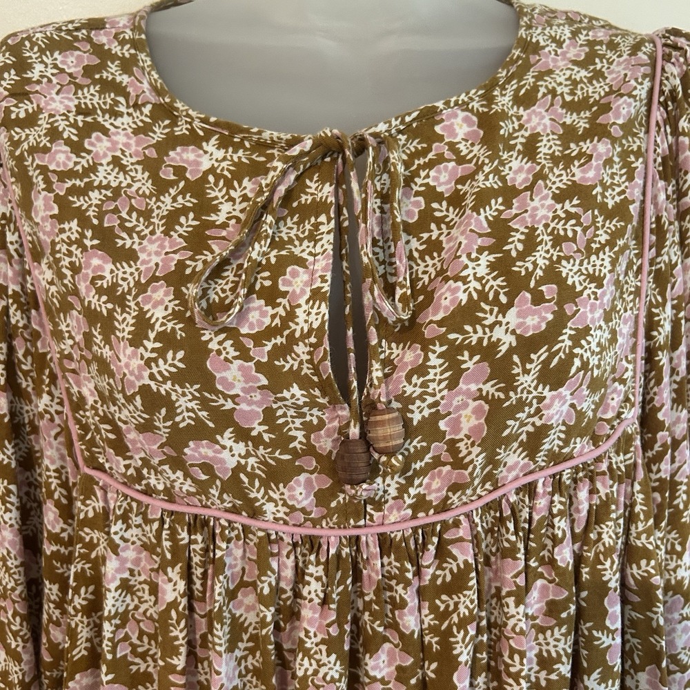 Natural Life Boho Floral Mini Short Dress Sz L Artsy Hippie Balloon Sleeve - Picture 3 of 11
